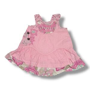 naartjie Girls Dress 3-6 months Pink White‎ Mint Cotton Mixed Media Dress